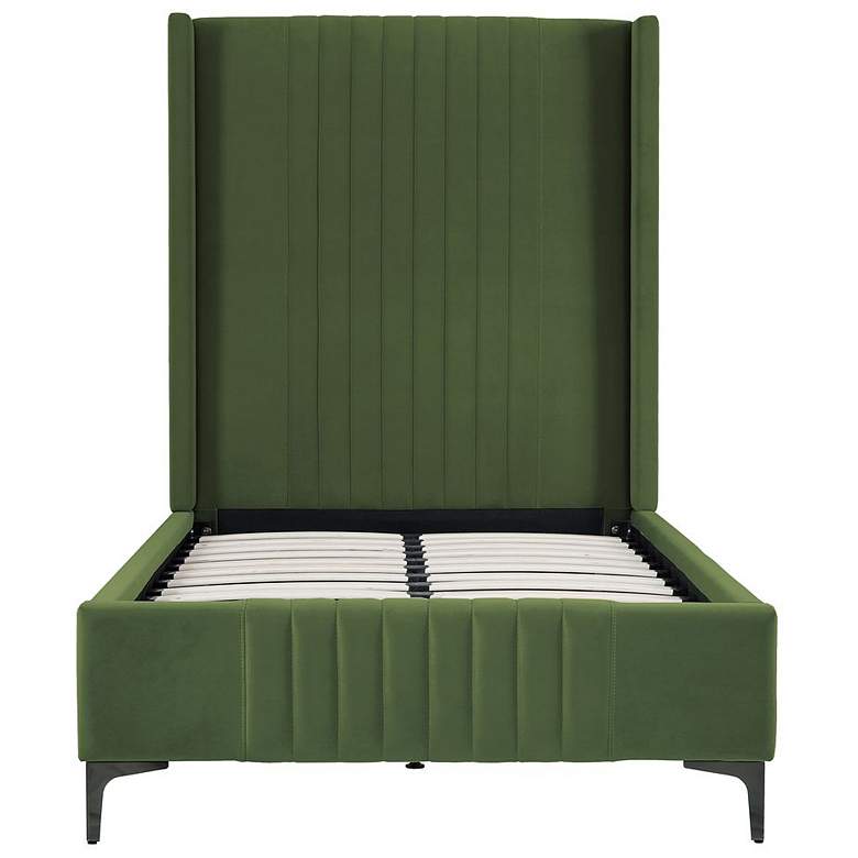 Image 1 Promenade Mid-Century Modern Velvet Upholstered Twin-Size Bed in Moss Green