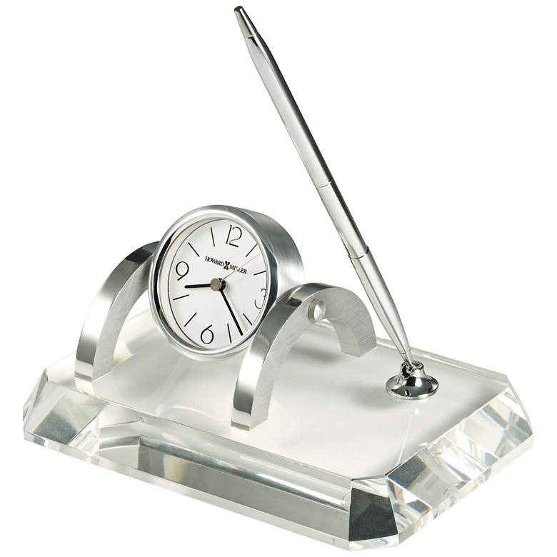 Image 1 Prominence 7" Wide Glass Desk Set with Pen and Clock