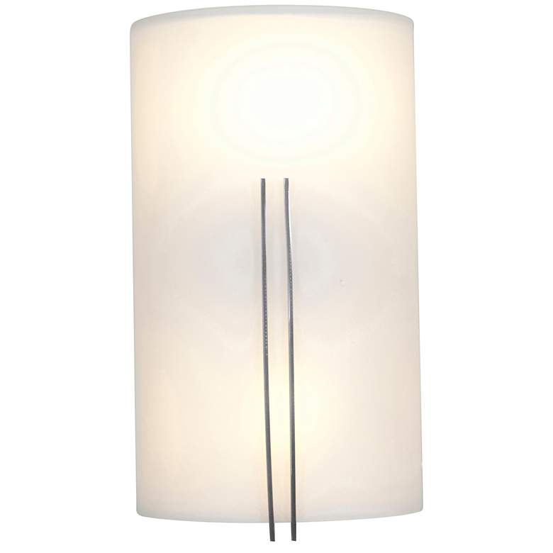 Image 2 Prong 7.25" Wide Brushed Steel Vanity Light w/ White Glass Shade more views