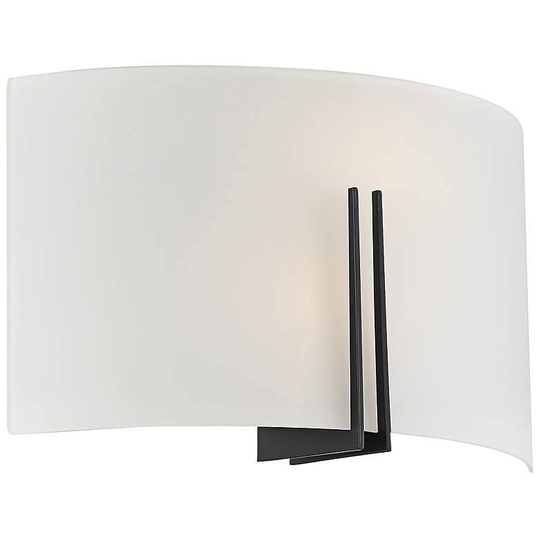 Image 2 Prong - E26 LED 12" Wall Sconce - Matte Black Finish - White Glass