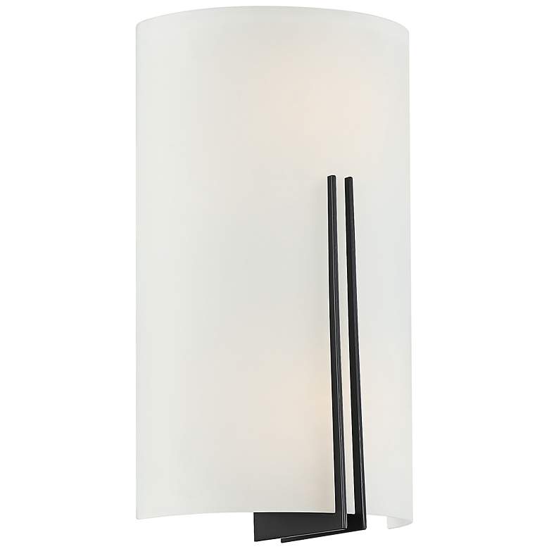 Image 2 Prong - E26 LED 13" Tall Wall Sconce - Matte Black Finish - White Glas