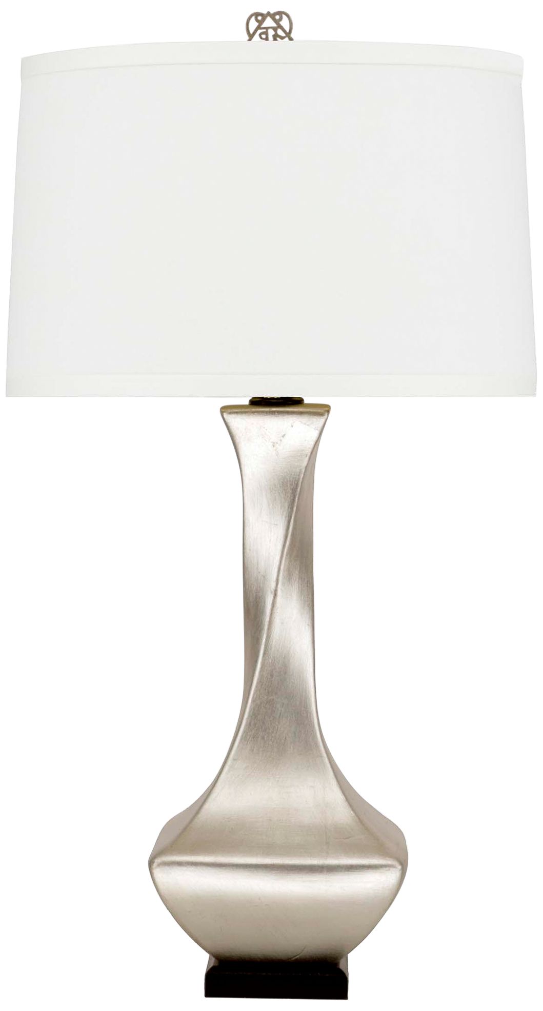 silver lamp with cream shade