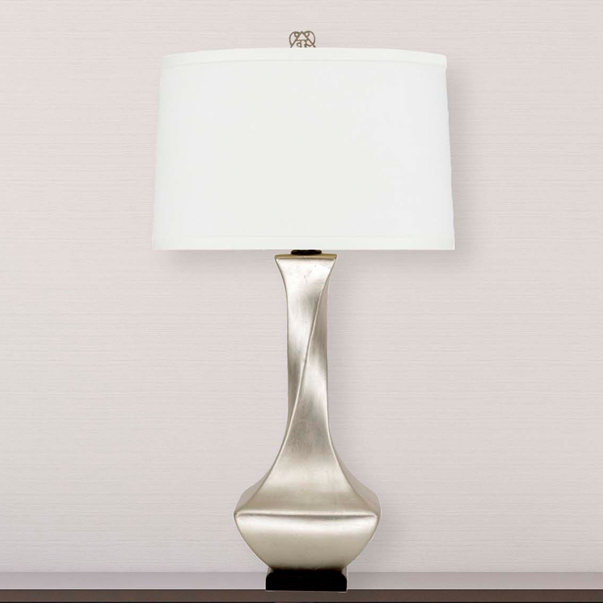 cream and silver table lamp