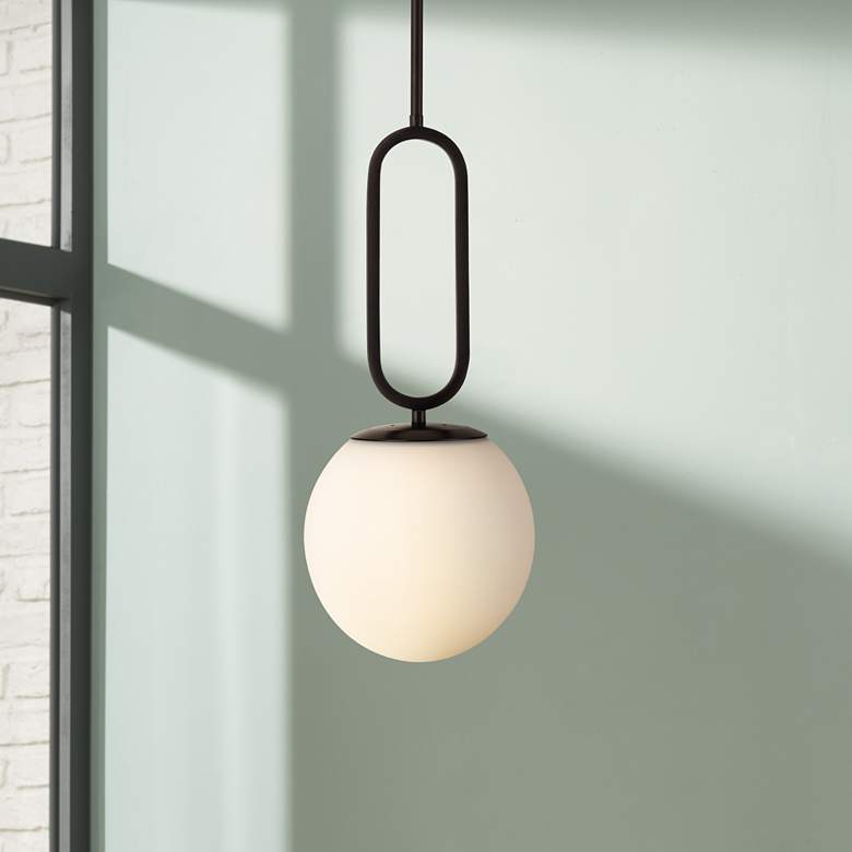 Image 1 Prospect 9 3/4 inchW Opal Glass Matte Black Mini Pendant Light