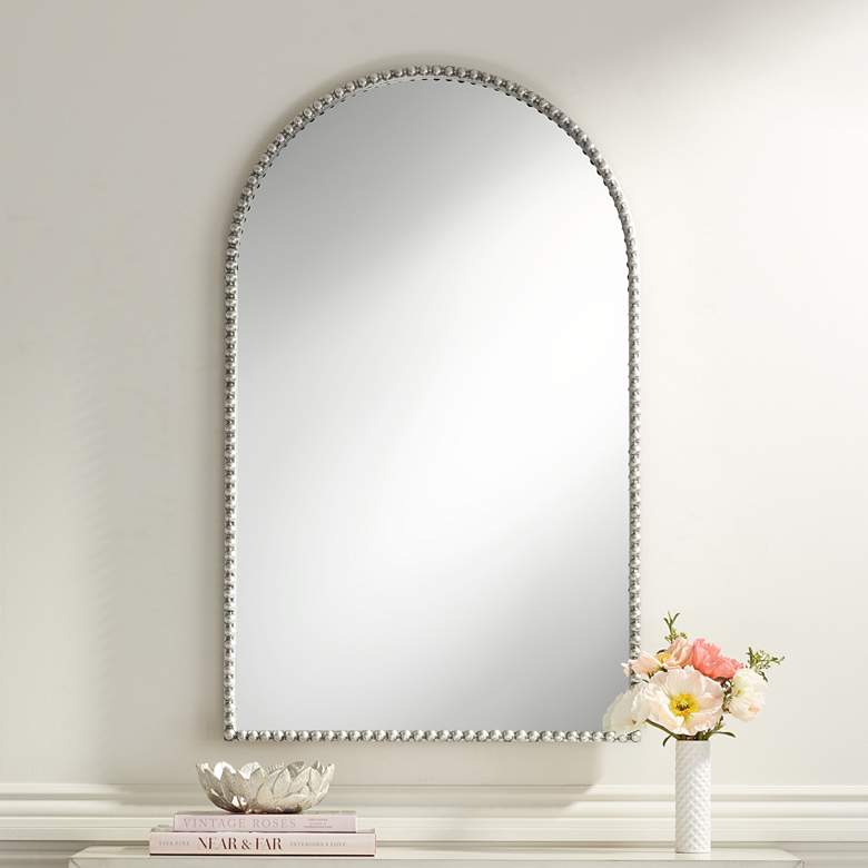 Image 1 Prosser Silver Beaded 24 inch x 39 inch Arch Top Wall Mirror