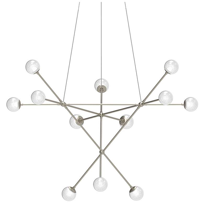 Image 1 Proton Alpha 40 inch Wide Satin Nickel LED Pendant With White Crushed Glas