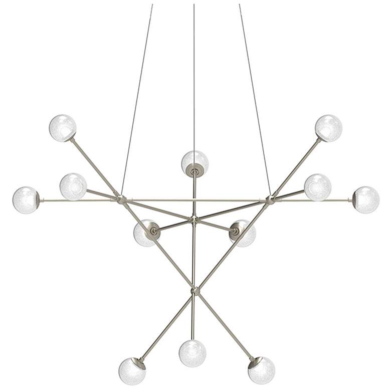 Image 1 Proton Alpha 40" Wide Satin Nickel LED Pendant With White Crushed Glas