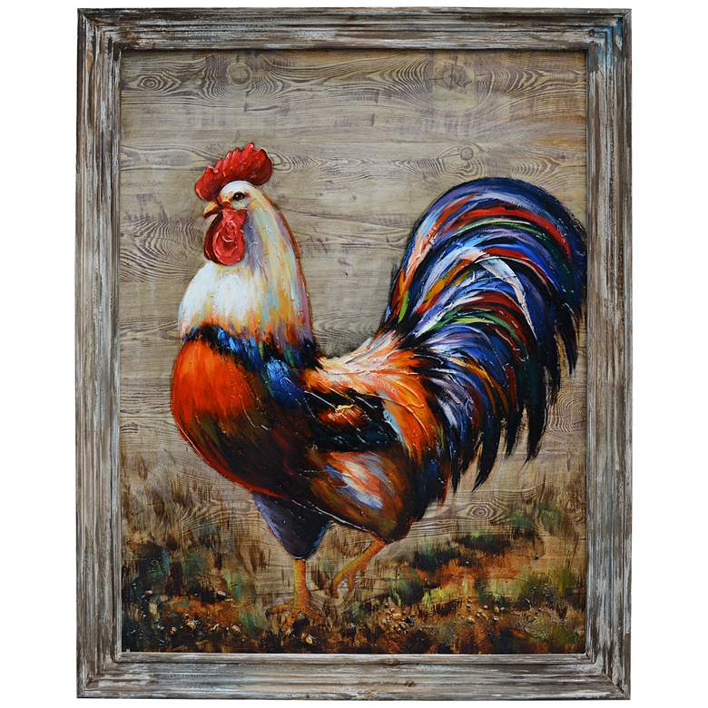 Image 1 Proud Rooster 40" High Painted Framed Canvas Wall Art