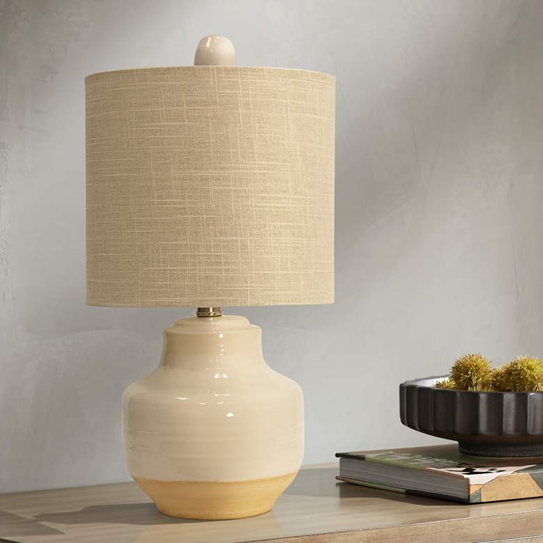 Image 1 Prova Ceramic Table Lamp - Cream Finish - Beige Hardback Fabric Shade