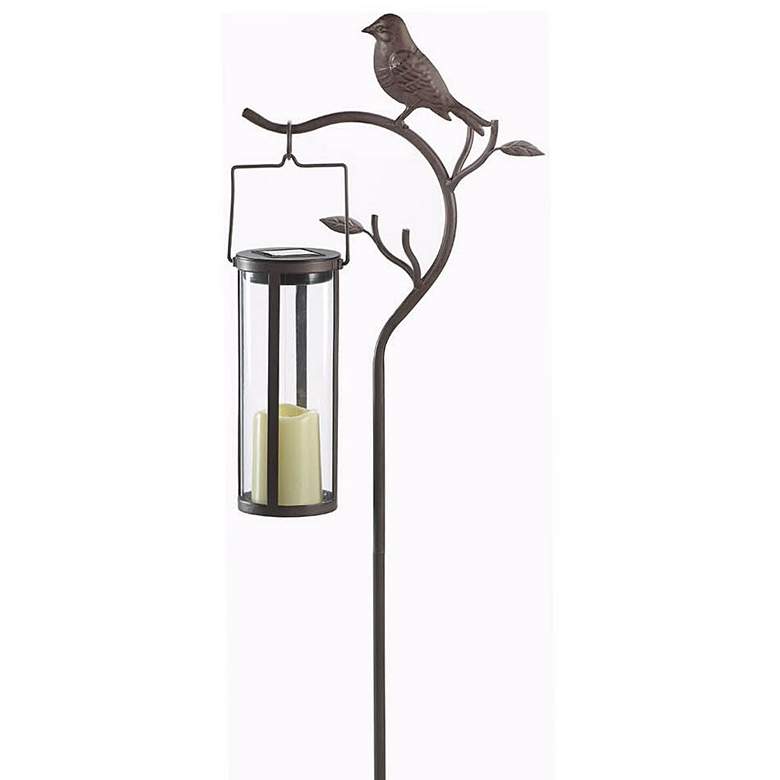 Image 1 Provence Bird 45"H Bird Stake with Solar LED Candle Lantern