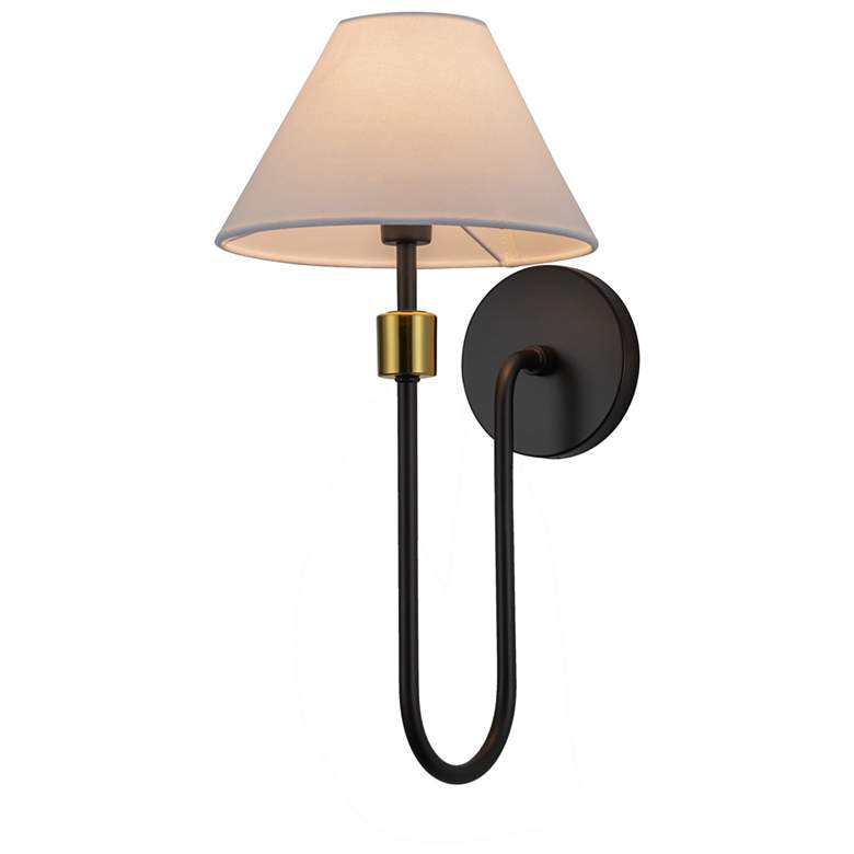 Image 1 Providence 19"H Black Brushed Brass Wall Sconce w/ White Shade