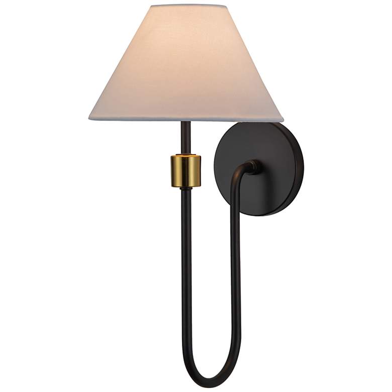 Image 4 Providence 19"H Black Brushed Brass Wall Sconce w/ White Shade more views