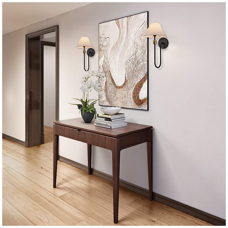 Image 6 Providence 19"H Black Brushed Brass Wall Sconce w/ White Shade more views