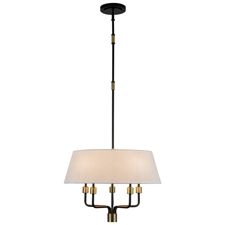 Image 1 Providence 24"W 5-Light Black, Brushed Brass Pendant w/ White Shade