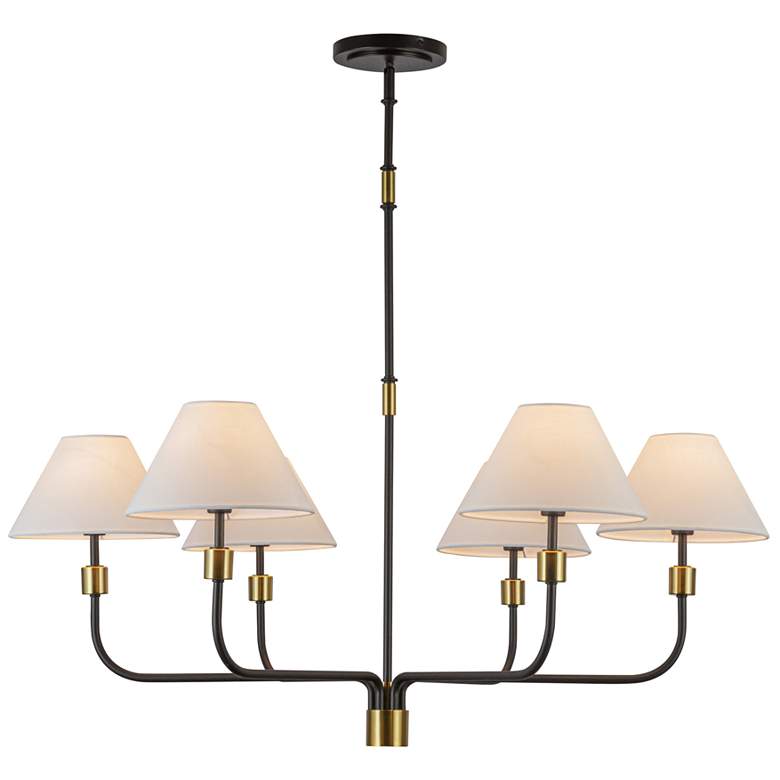 Image 1 Providence 42"W 6-Light Black, Brass Chandelier w/ White Shade