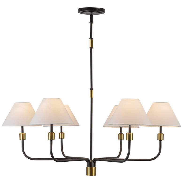 Image 2 Providence 42"W 6-Light Black, Brass Chandelier w/ White Shade more views