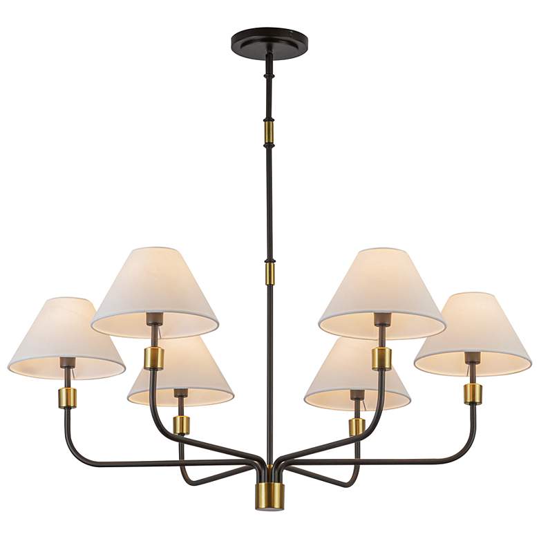 Image 3 Providence 42"W 6-Light Black, Brass Chandelier w/ White Shade more views