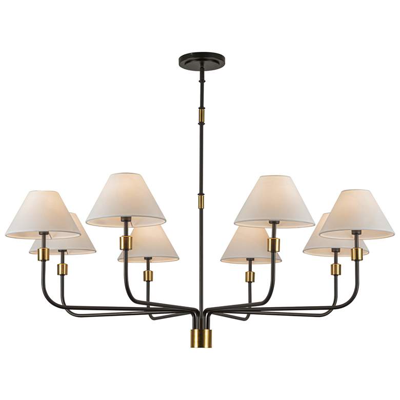 Image 1 Providence 52"W 8-Light Black, Brass Chandelier w/ White Shade