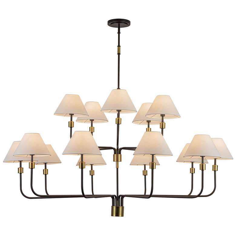 Image 1 Providence 62"W 15-Light Black, Brass Chandelier w/ White Shade