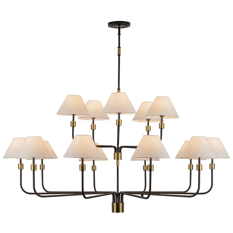 Image 2 Providence 62"W 15-Light Black, Brass Chandelier w/ White Shade more views