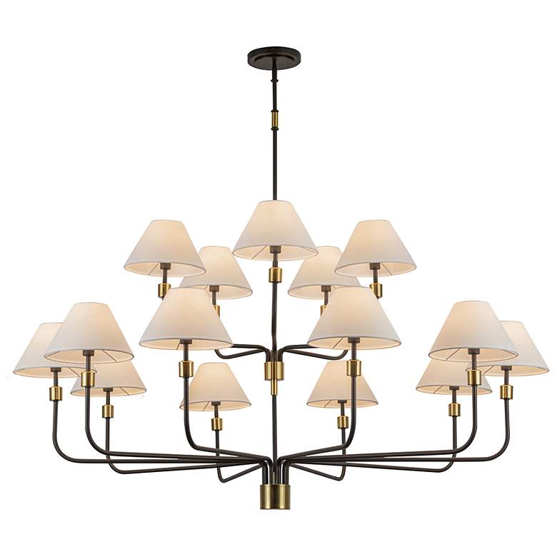 Image 3 Providence 62"W 15-Light Black, Brass Chandelier w/ White Shade more views