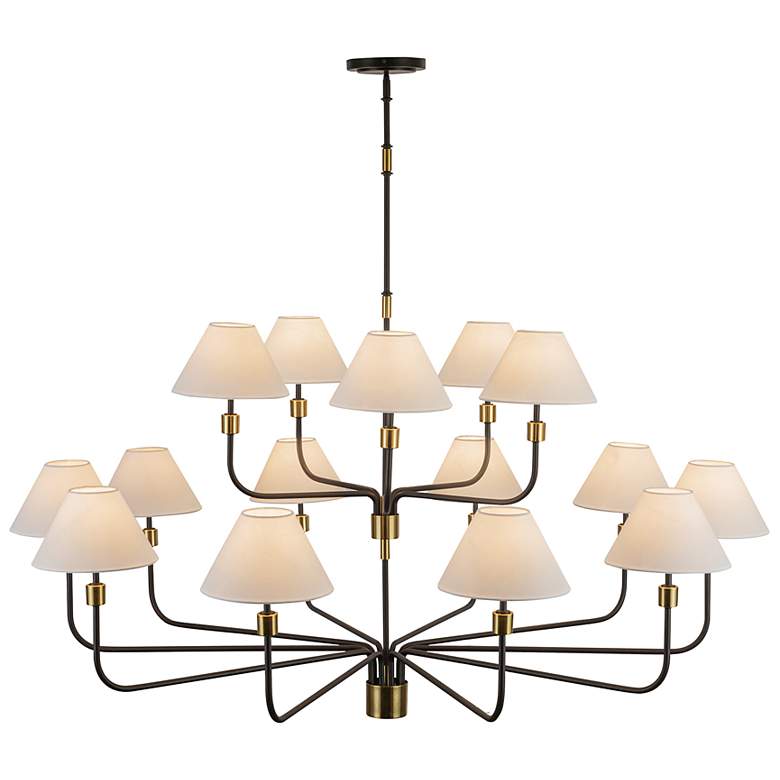 Image 4 Providence 62"W 15-Light Black, Brass Chandelier w/ White Shade more views