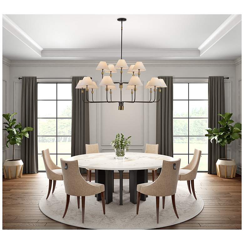 Image 6 Providence 62"W 15-Light Black, Brass Chandelier w/ White Shade more views