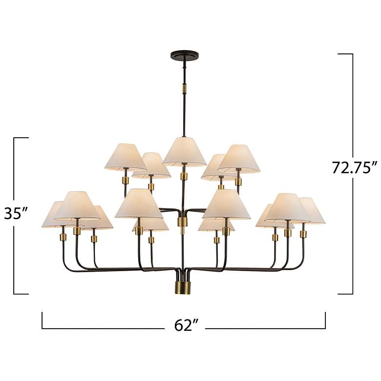 Image 7 Providence 62"W 15-Light Black, Brass Chandelier w/ White Shade more views