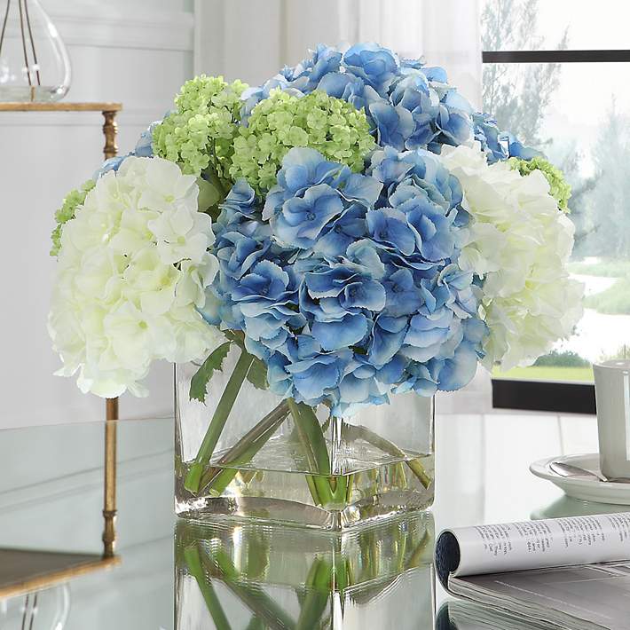 A Continental Blue and White Floral Garden Vase. A Continental Blue and White Floral Garden Vase.