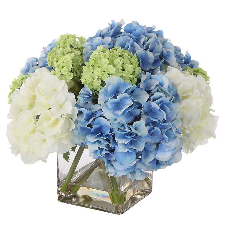 Image 3 Province White Blue Hydrangea 17" Wide Faux Flowers in Vase more views