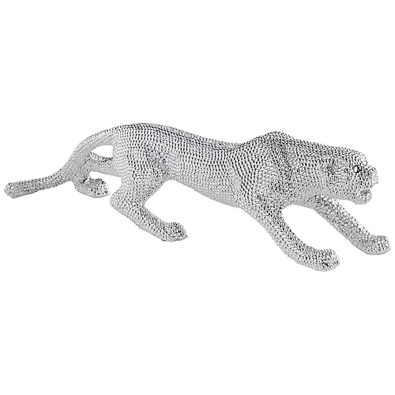 Image 2 Prowling 23 1/2 inch Wide Electroplated Silver Leopard Sculpture