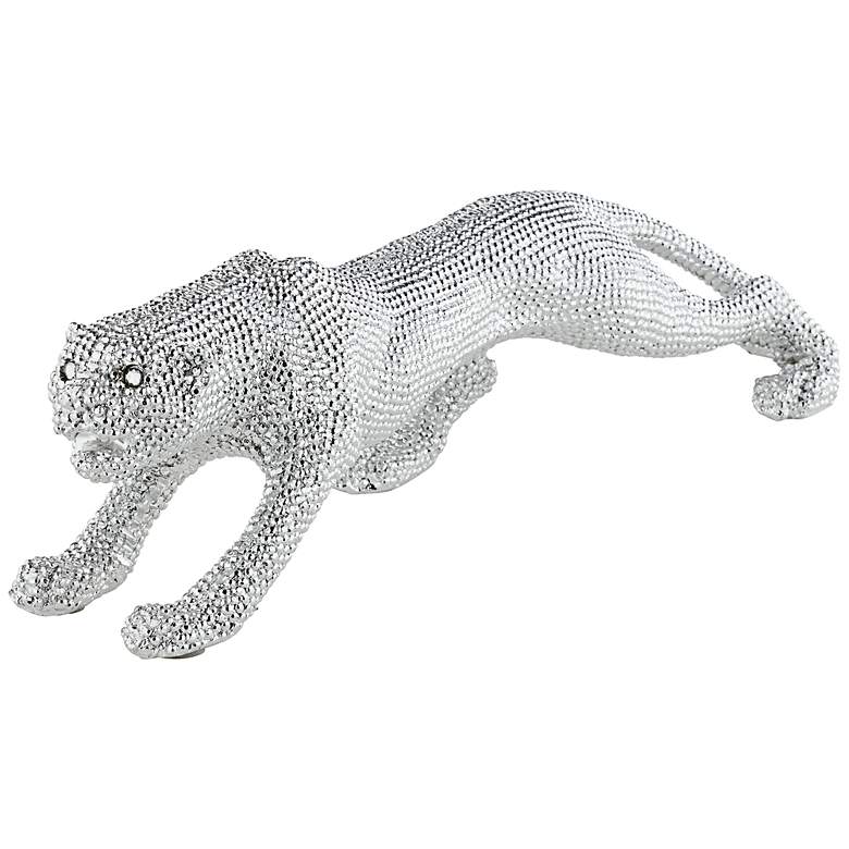 Image 3 Prowling 23 1/2 inch Wide Electroplated Silver Leopard Sculpture more views
