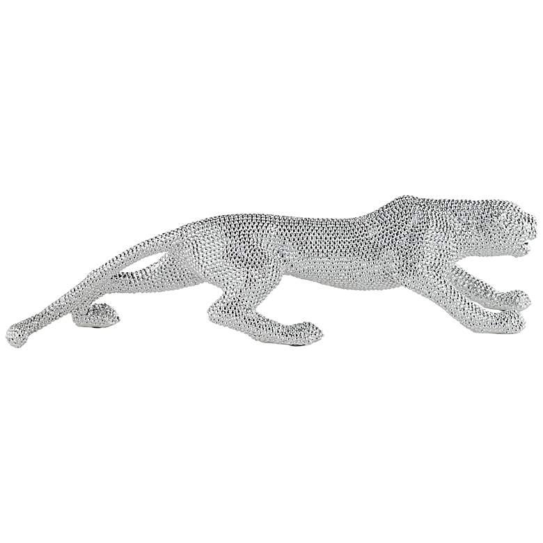 Image 4 Prowling 23 1/2 inch Wide Electroplated Silver Leopard Sculpture more views