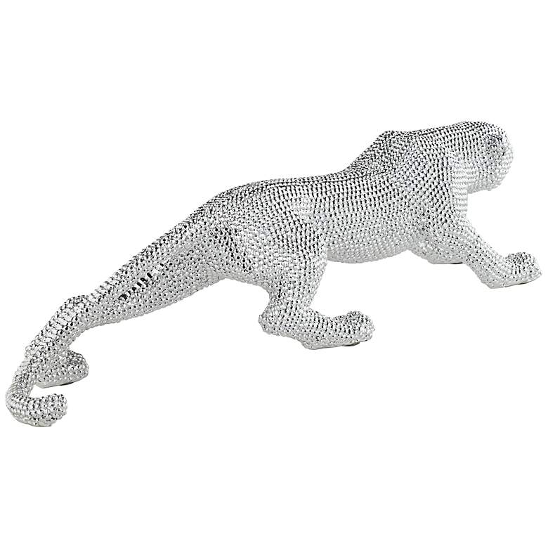 Prowling 23 1/2&quot; Wide Electroplated Silver Leopard Sculpture more views