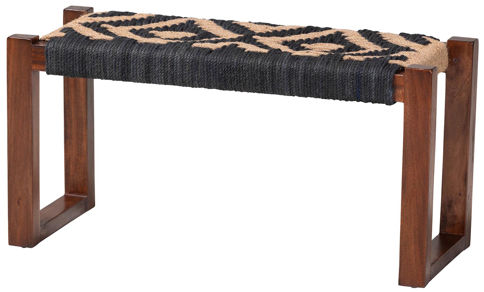 Image 2 Prunella Navy Blue and Natural Brown Jute and Acacia Accent Bench