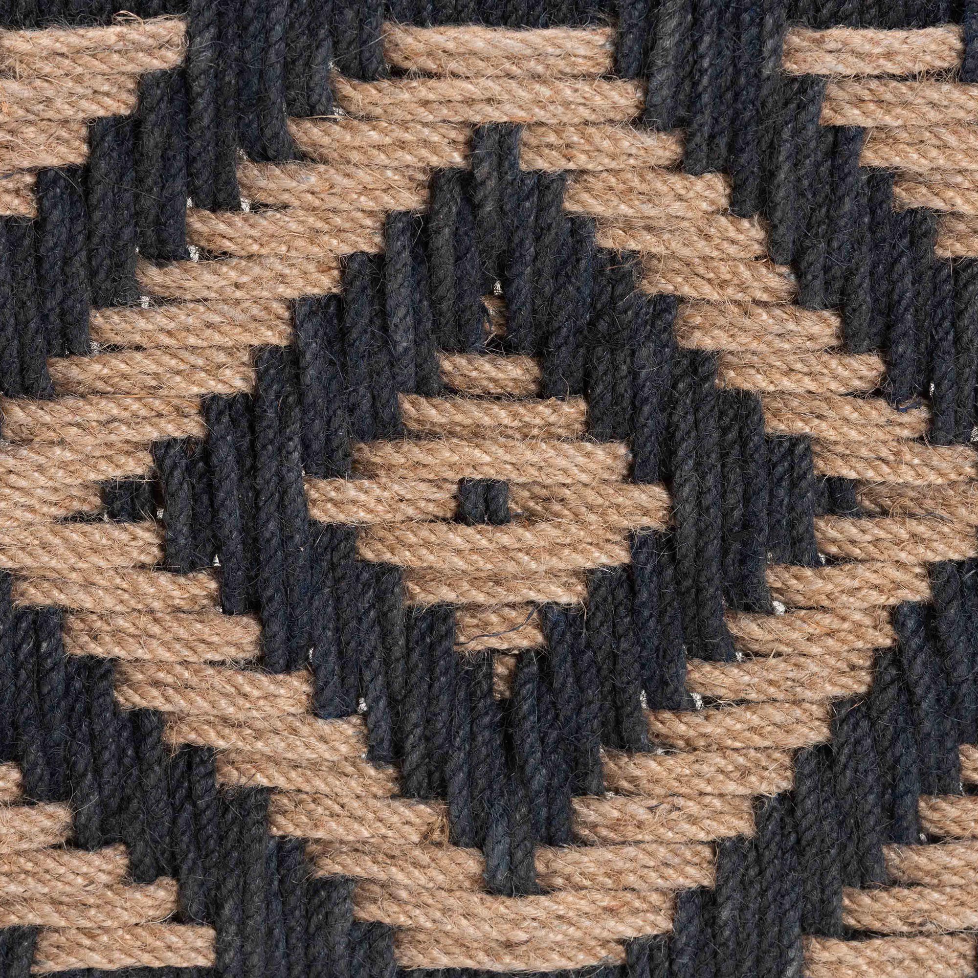 Image 3 Prunella Navy Blue and Natural Brown Jute and Acacia Accent Bench more views