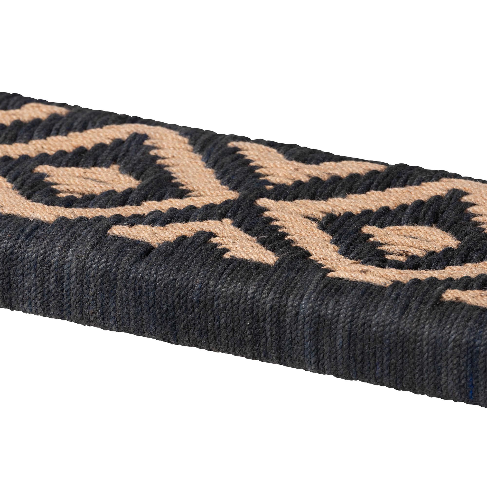 Image 4 Prunella Navy Blue and Natural Brown Jute and Acacia Accent Bench more views
