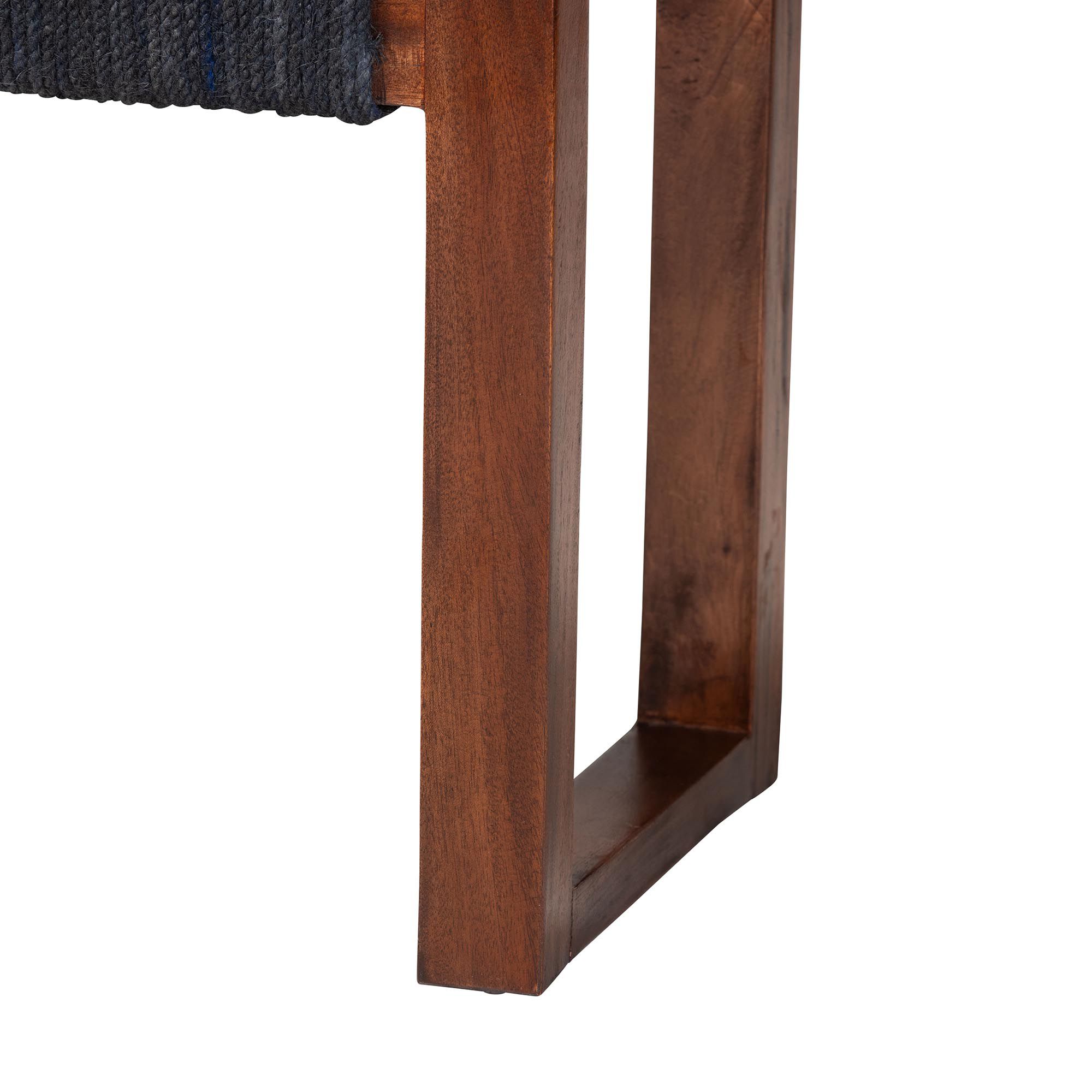 Image 5 Prunella Navy Blue and Natural Brown Jute and Acacia Accent Bench more views