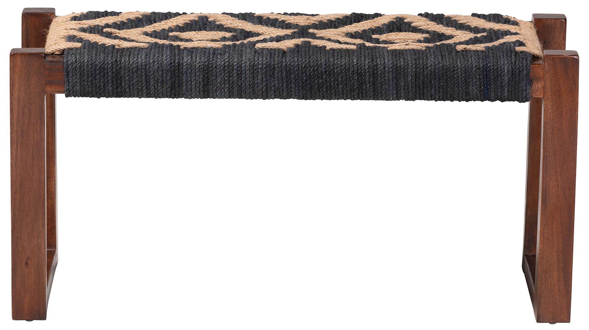 Image 6 Prunella Navy Blue and Natural Brown Jute and Acacia Accent Bench more views