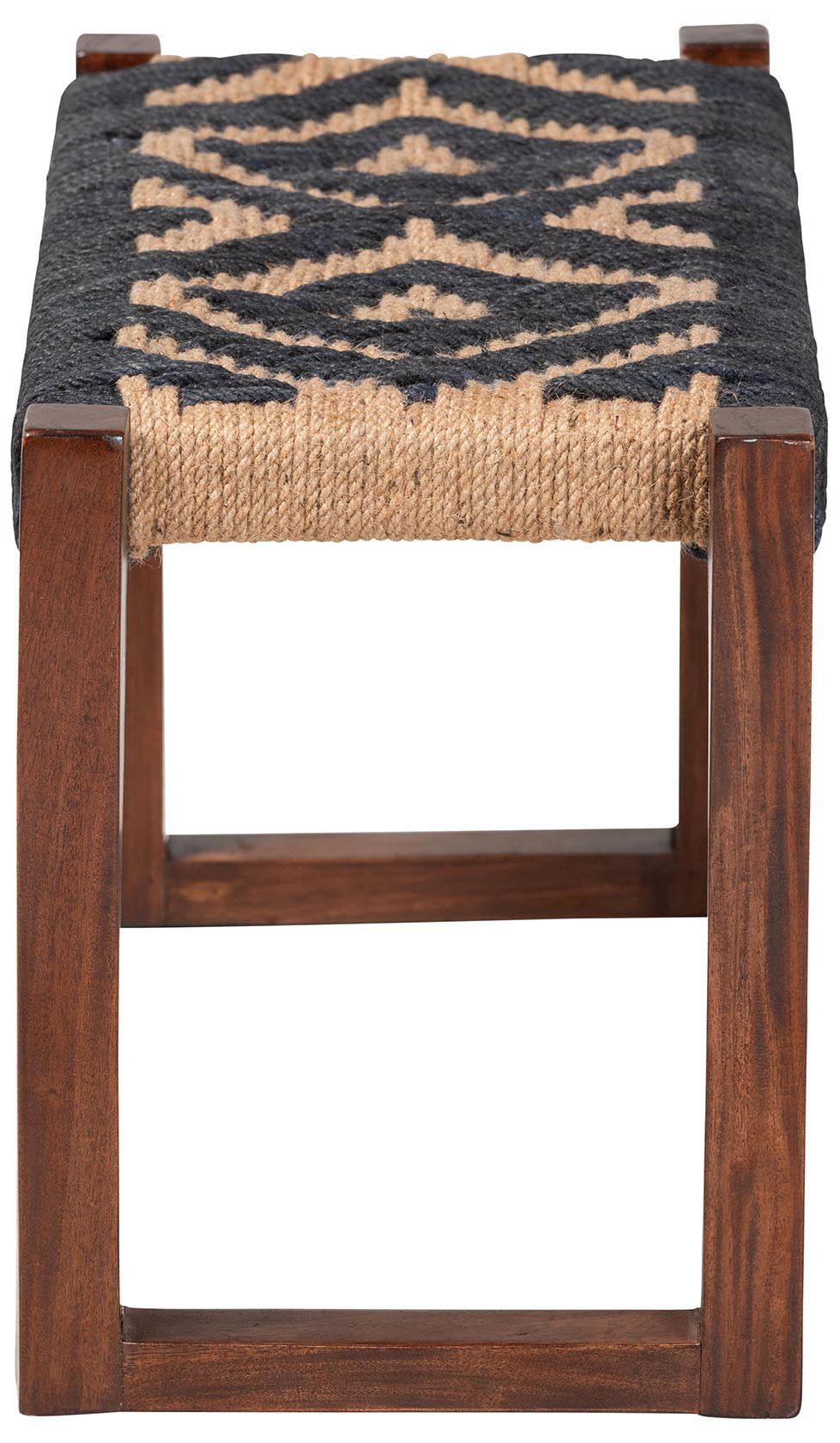 Image 7 Prunella Navy Blue and Natural Brown Jute and Acacia Accent Bench more views
