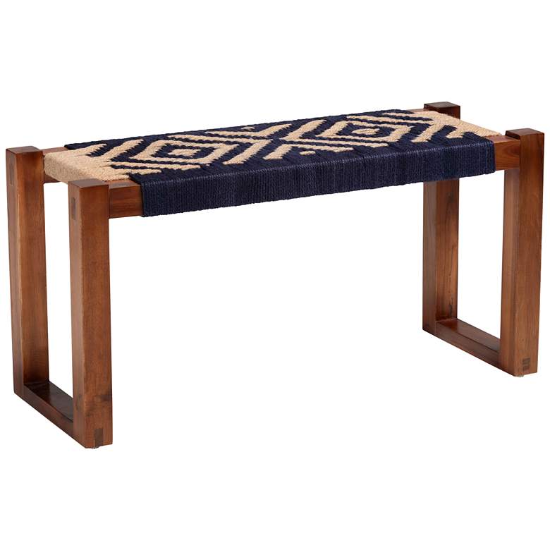 Image 2 Prunella Navy Blue and Natural Brown Seagrass Accent Bench
