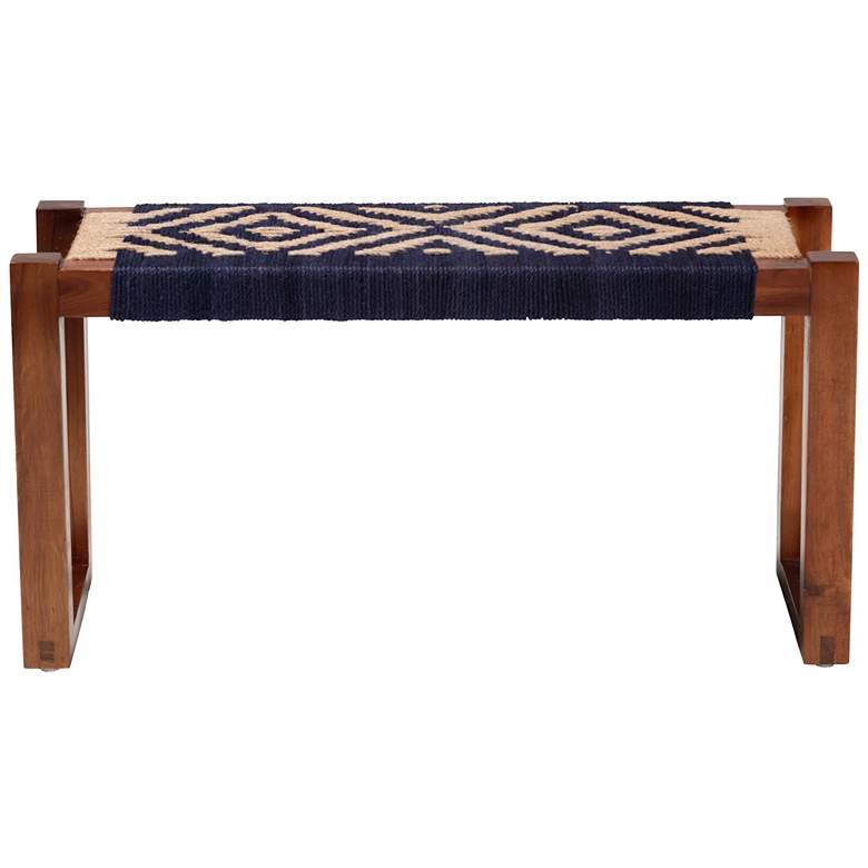 Image 5 Prunella Navy Blue and Natural Brown Seagrass Accent Bench more views