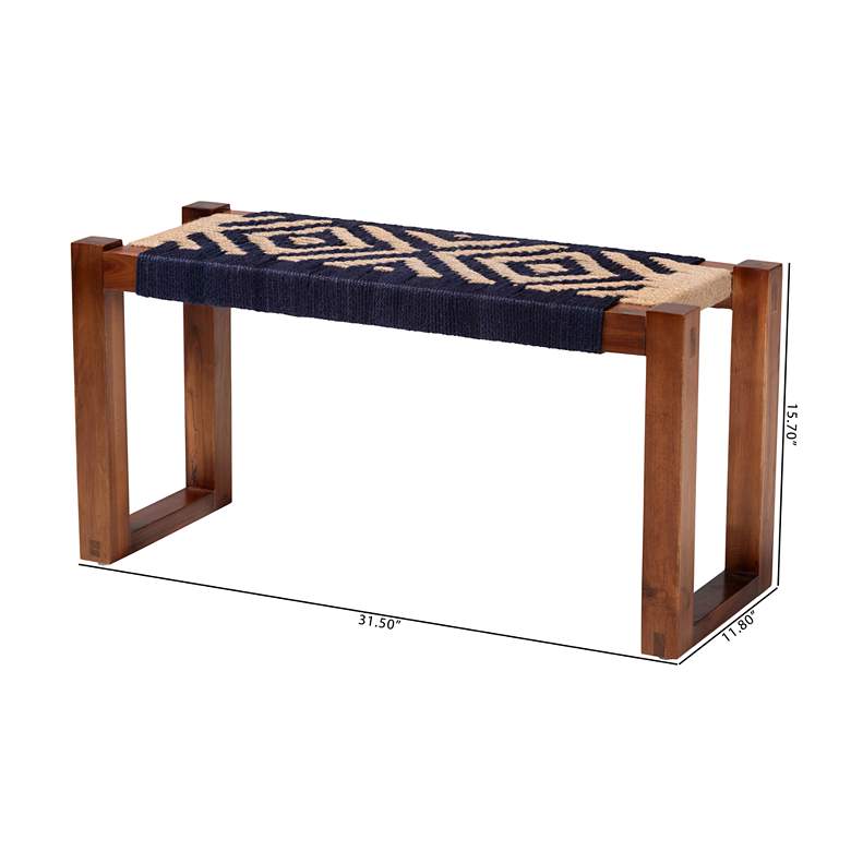 Image 7 Prunella Navy Blue and Natural Brown Seagrass Accent Bench more views