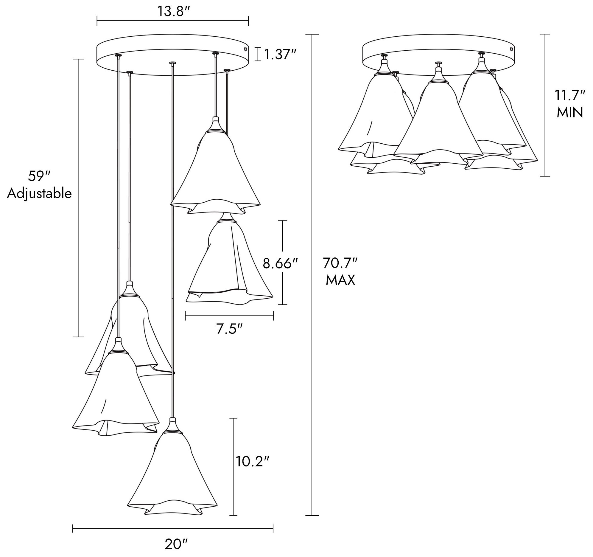 Image 2 Pufydace 5-Light LED Cluster Glass Island Pendant Light - Made to Order more views