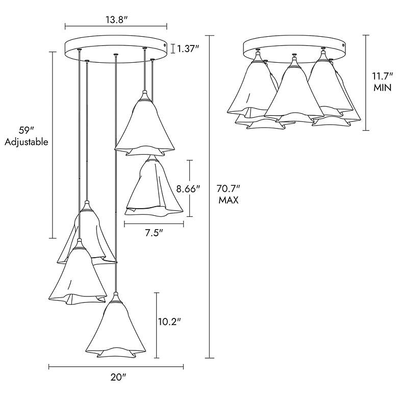 Image 2 Pufydace 5-Light LED Cluster Glass Island Pendant Light more views