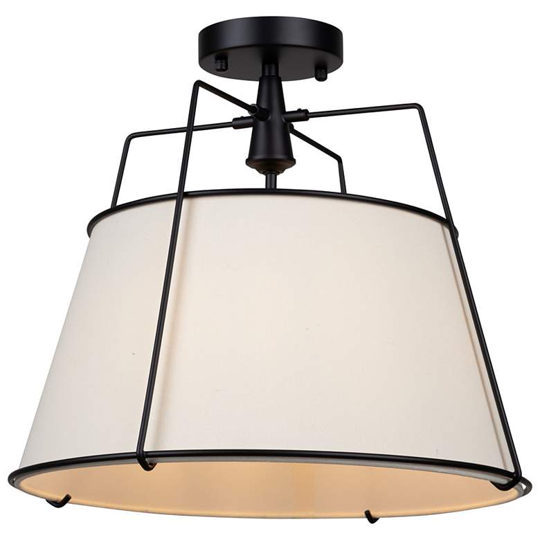 Image 2 Pullman 17" Wide 3-Light Black Semi-Flush Mount With Cream Linen Shade