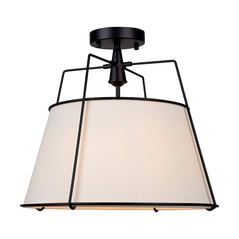 Image 3 Pullman 17" Wide 3-Light Black Semi-Flush Mount With Cream Linen Shade more views