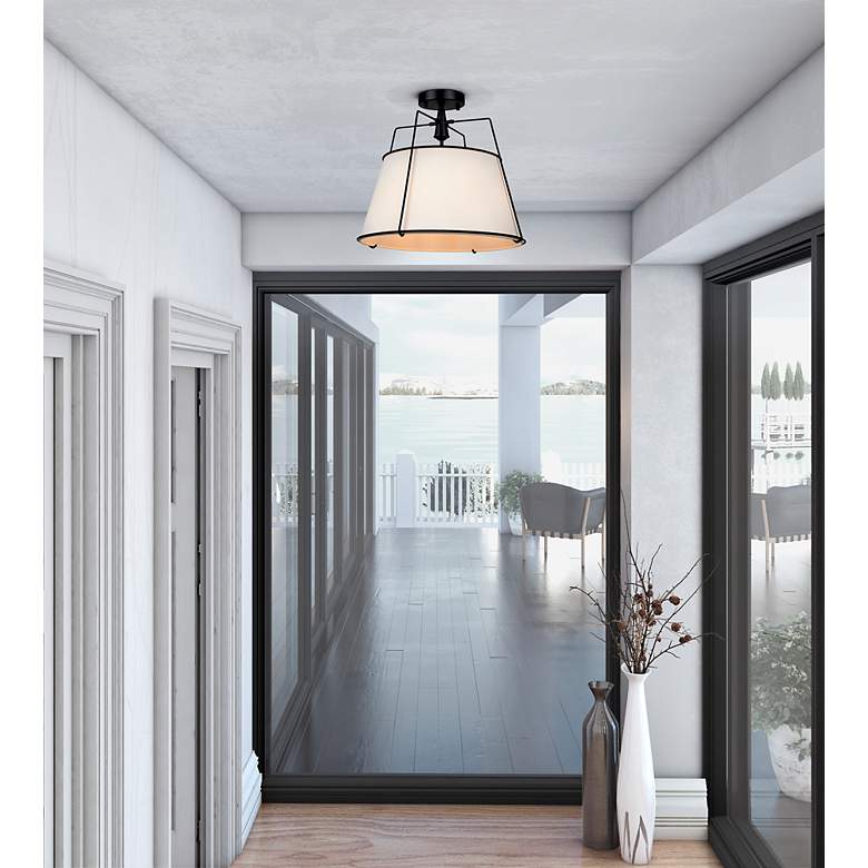 Image 6 Pullman 17" Wide 3-Light Black Semi-Flush Mount With Cream Linen Shade more views