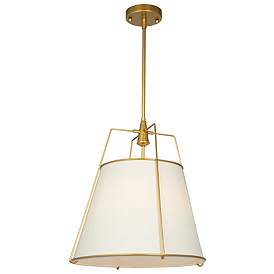Image1 of Pullman 17" Wide 3-Light Brass Pendant With Cream Linen Shade