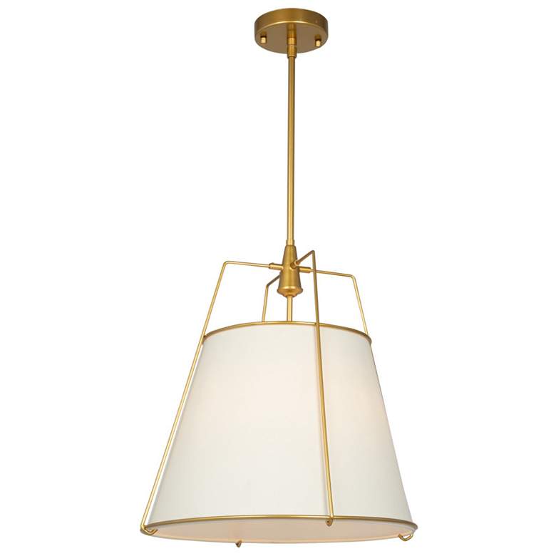 Image 1 Pullman 17" Wide 3-Light Brass Pendant With Cream Linen Shade